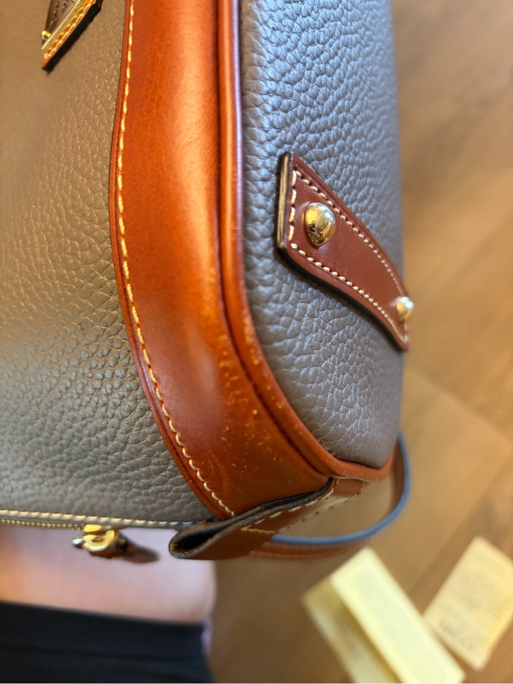 Dooney & Bourke Gray and Brown Leather Dome Satchel with Shoulder Strap - Picture 6 of 8